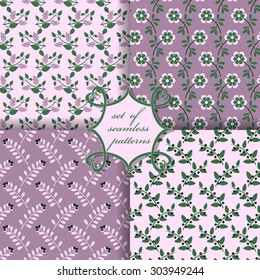Set of seamless vector illustrations. Flowers, branches with berries