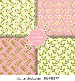 Set of seamless vector illustrations. Flowers, branches with berries