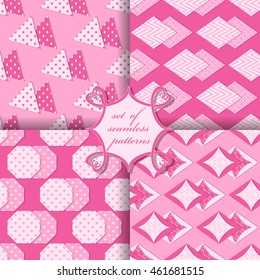 Set of seamless vector illustrations. Geometric shapes pattern