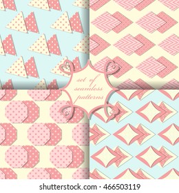 Set of seamless vector illustrations. Geometric shapes pattern