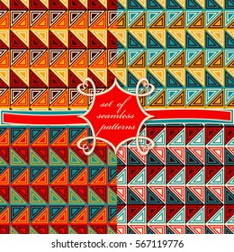 Set of seamless vector illustrations. Ornament of triangles