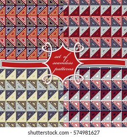 Set of seamless vector illustrations. Ornament of triangles