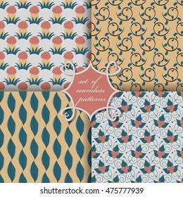 Set of seamless vector illustrations of Thanksgiving Day. Mushrooms, berries, decorative branches, leaves