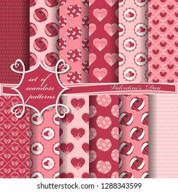 Set of seamless vector illustrations of Valentine's Day. Heart, abstract shapes, design elements for scrapbook