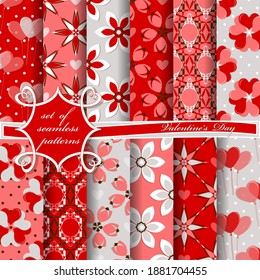 Set of seamless vector illustrations of Valentine's Day. Heart, abstract decorative shapes, design elements for decoration