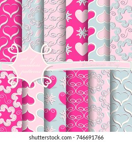 set of seamless vector illustrations for Valentine's Day. Decorative Patterns, hearts