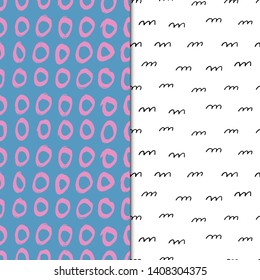 Set of seamless vector marine patterns with lines and waves in blue colors. Creative hand drawn textures. For cards, t-shirt prints, birthday, party invitations, scrapbook, summer holidays.