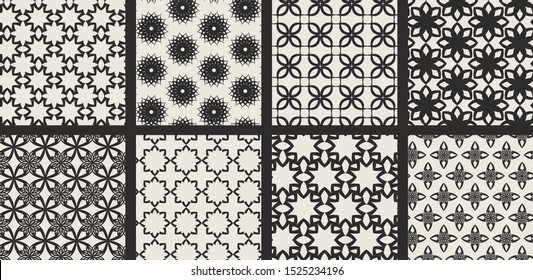 Set of seamless vector monochrome patterns. Collection of geometric backgrounds for fabric, textile, wrapping, cover, web etc. 10 eps design.