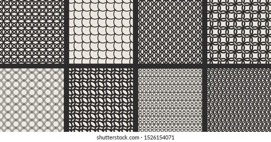 Set of seamless vector monochrome patterns. Collection of geometric backgrounds for fabric, textile, wrapping, cover, web etc. 10 eps design.