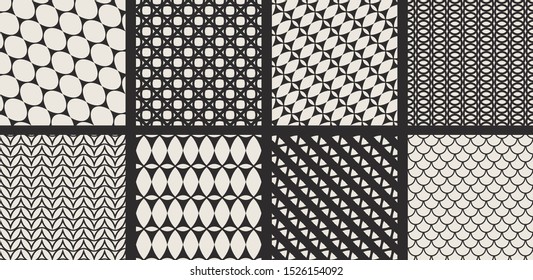 Set of seamless vector monochrome patterns. Collection of geometric backgrounds for fabric, textile, wrapping, cover, web etc. 10 eps design.