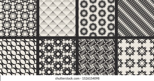 Set of seamless vector monochrome patterns. Collection of geometric backgrounds for fabric, textile, wrapping, cover, web etc. 10 eps design.