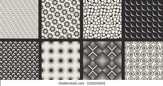 Set of seamless vector monochrome patterns. Collection of geometric backgrounds for fabric, textile, wrapping, cover, web etc. 10 eps design.