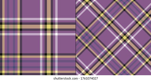 Conjunto de patrones de plante morado multicolor sin fisuras vectoriales. Antecedentes en Tartán. Patrón clásico. Para tela, diseño, textil, envoltura, cubierta, etc.