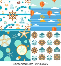 set of seamless vector nautical patterns 