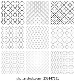 Set of seamless vector ornamental patterns. Black and white texture.