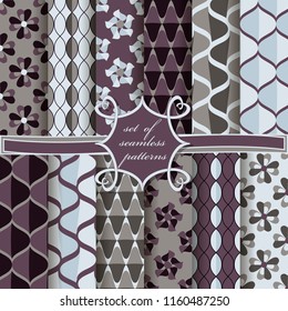 set of seamless vector paper with abstract patterns, decorative flowers, geometric shapes
