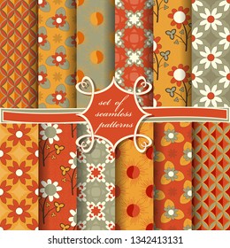  set of seamless vector paper with abstract shapes, decorative flowers, and design elements for decoration
