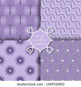 set of seamless vector paper with abstract shapes ornamental flowers, butterflies and design elements for decoration