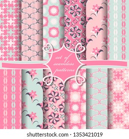 set of seamless vector paper with abstract shapes, decorative flowers, circular patterns and design elements for decoration