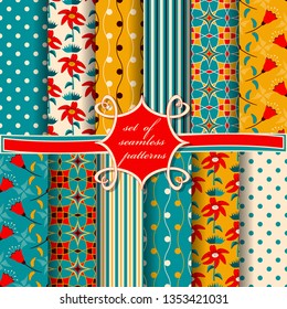  set of seamless vector paper with abstract shapes, decorative flowers, and design elements for decoration