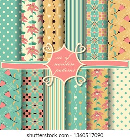  set of seamless vector paper with abstract shapes, decorative flowers, and design elements for decoration