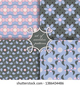 set of seamless vector paper with abstract shapes, decorative flowers, and design elements for decoration