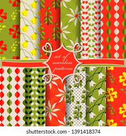  set of seamless vector paper with abstract shapes, decorative flowers, and design elements for decoration