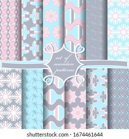 Set of seamless vector paper with abstract flowers, geometric shapes and design elements for decoration