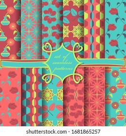 set of seamless vector paper with abstract geometric shapes decorative flowers and design elements for decoration