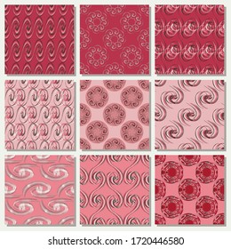 Set of seamless vector paper with abstract curls, decorative flowers and design elements for decoration