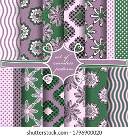 Satz nahtlosen Vektorpapiers mit abstrakten geometrischen Formen dekorativer Blumen und Gestaltungselemente für die Dekoration