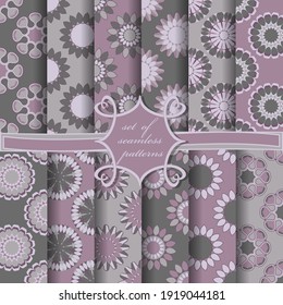 Set of seamless vector paper with abstract decorative flowers, circular patterns. Mandala