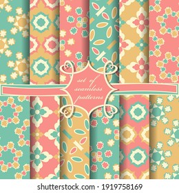 set of seamless vector paper with abstract geometric shapes, decorative flowers and design elements for decoration