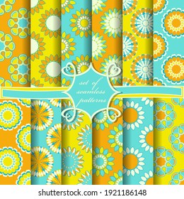 Set of seamless vector paper with abstract decorative flowers, circular patterns. Mandala