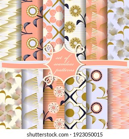 set of seamless vector paper with abstract geometric shapes, decorative flowers and design elements for decoration