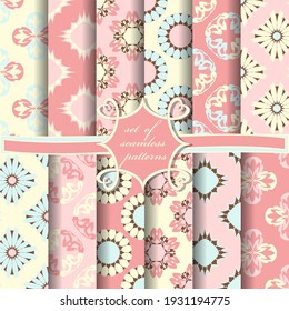 Set of seamless vector paper with abstract decorative shapes, circular patterns