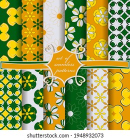Conjunto de papel vectorial sin fisuras con formas decorativas abstractas, flores, patrones circulares