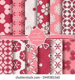 Set of seamless vector paper with abstract decorative shapes, flowers, circular patterns