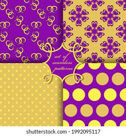 Set of seamless vector paper with abstract decorative shapes, decorative flowers, polka dots pattern