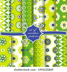 Set of seamless vector paper with abstract decorative shapes, flowers, circular patterns