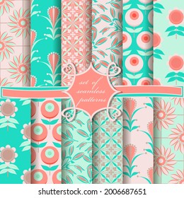 set of seamless vector paper with abstract shapes, decorative flowers, and design elements for decoration