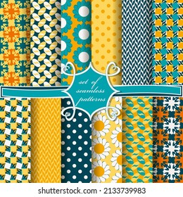 Set of seamless vector paper with abstract shapes, decorative flowers. Can be used for wallpaper, image fill, web page, background, surface