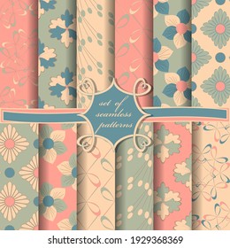 Satz nahtlosen Vektorpapiers mit dekorativen Blumen, abstrakten Formen und Designelementen für die Dekoration