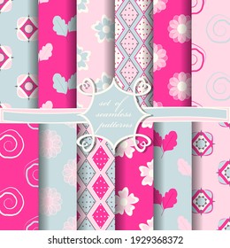 Set of seamless vector paper with decorative flowers, abstract shapes and design elements for decoration