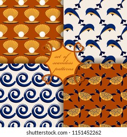 set of seamless vector paper with symbols of the sea