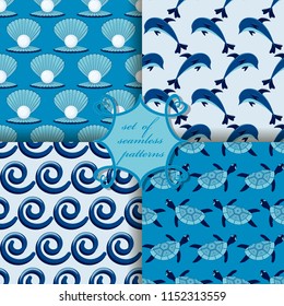 set of seamless vector paper with symbols of the sea