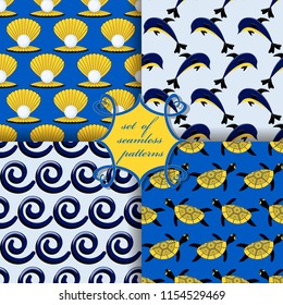 set of seamless vector paper with symbols of the sea