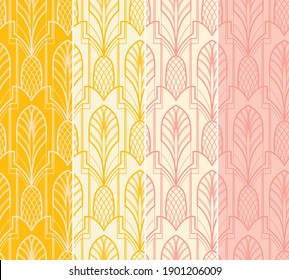 set of seamless vector pattern in art deco style with a pineapple