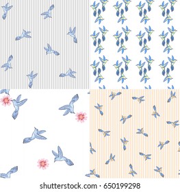 Set of seamless vector pattern with birds