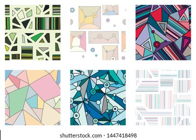 Set seamless vector pattern, colorful geometric background with rhombus triangles rectangles dots lines squares Abstract graphic vector design Seamless geometric pattern vector background Back ground